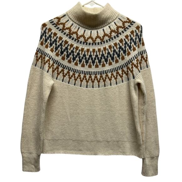 J.Crew Fair Isle Mock Neck Sweater XS Cream Brown Wool Blend - Picture 1 of 9